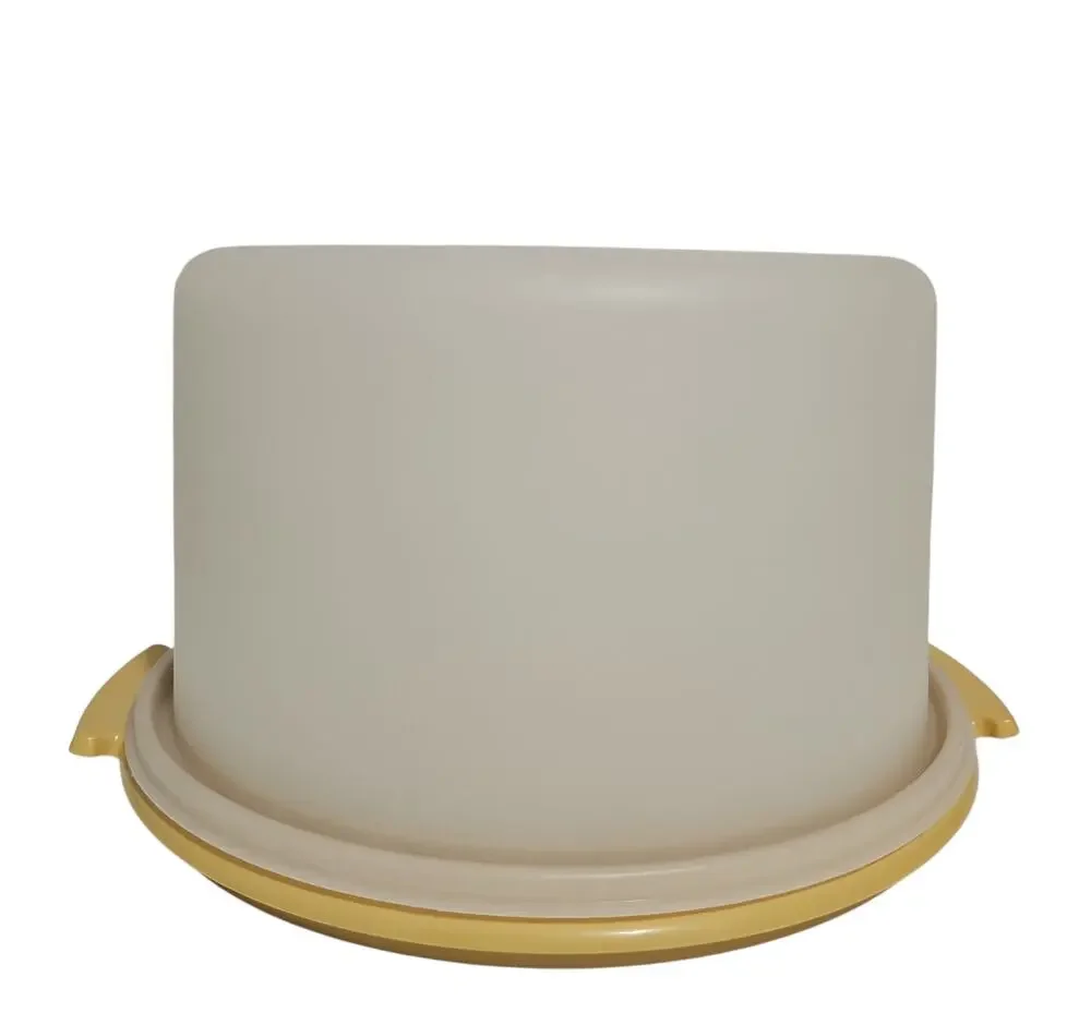Vintage Tupperware Cake Carrier 684-5 & 683-5 Gold Harvest Round Pie Storage